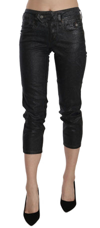 John Galliano Black Washed Mid Waist Slim Leg Cropped Denim Women's Pants