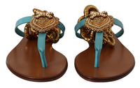 Dolce & Gabbana Blue Leather Devotion Flats Women's Sandals