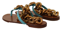 Dolce & Gabbana Blue Leather Devotion Flats Women's Sandals