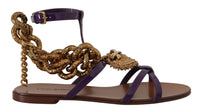Dolce & Gabbana Purple Leather Devotion Flats Sandals Women's Shoes