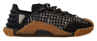 Dolce & Gabbana Black White Fabric Lace Up NS1 Men's Sneakers