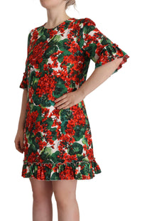 Dolce & Gabbana Multicolor Red Floral Shift Gown Women's Dress