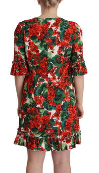 Dolce & Gabbana Multicolor Red Floral Shift Gown Women's Dress
