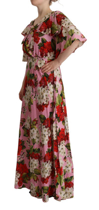 Dolce & Gabbana Pink Floral Silk Stretch Gown Maxi Women's Dress