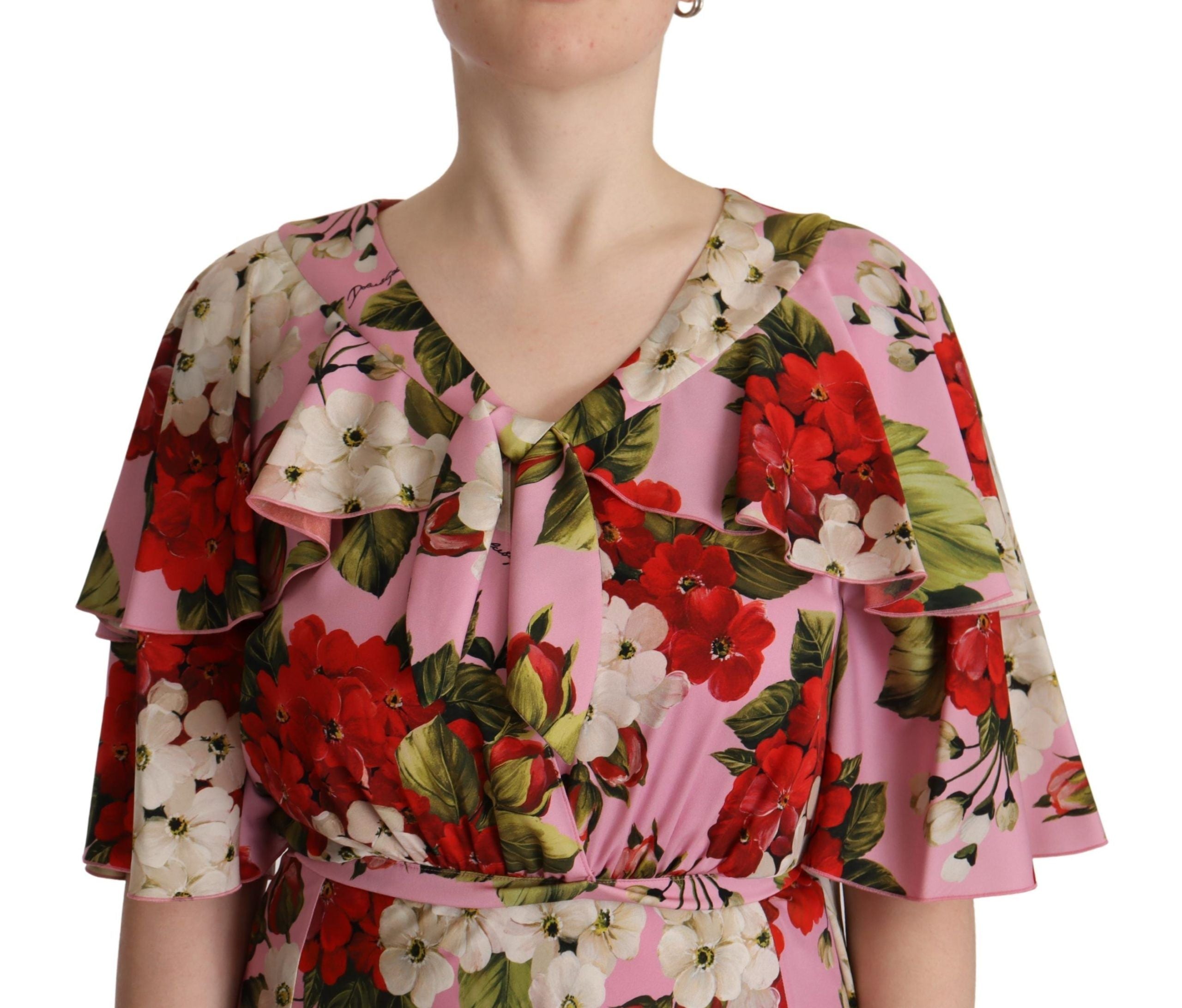 Dolce & Gabbana Pink Floral Silk Stretch Gown Maxi Women's Dress
