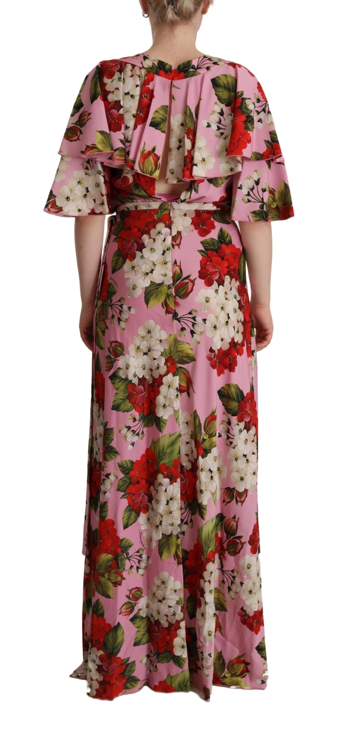 Dolce & Gabbana Pink Floral Silk Stretch Gown Maxi Women's Dress