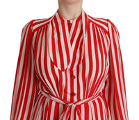 Dolce & Gabbana White Red Silk A-Line Shift Gown Women's Dress