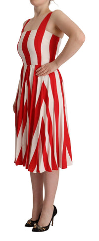 Dolce & Gabbana White Red Stretch Shift A-line Gown Women's Dress