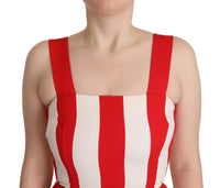 Dolce & Gabbana White Red Stretch Shift A-line Gown Women's Dress
