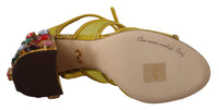 Dolce & Gabbana Yellow Leather Crystal Ayers Sandals Women's Shoes