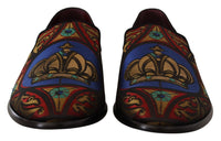 Dolce & Gabbana Multicolor Jacquard Crown Slippers Loafers Men's Shoes
