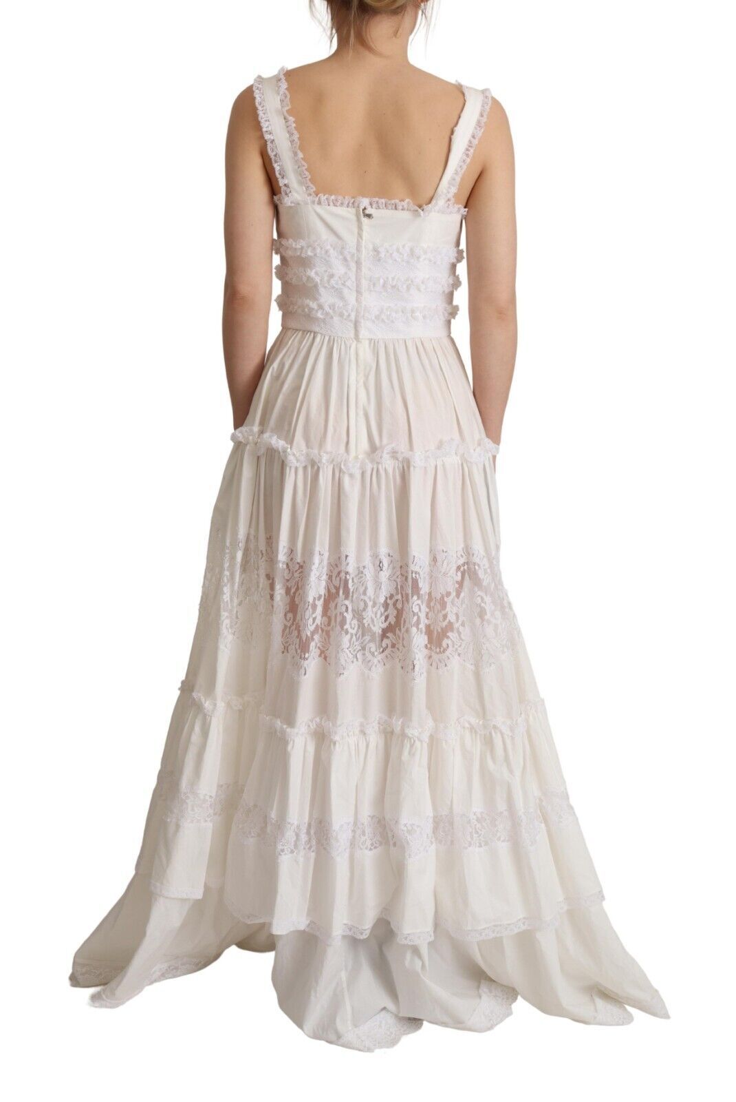 Dolce & Gabbana White Cotton Tiered Long Maxi A-line Women's Dress