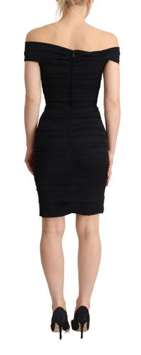 Dolce & Gabbana Bodycon Black Silk Off Shoulder Sheath Bodycon Women's Dress