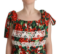 Dolce & Gabbana Multicolor Geranium Print Lace Long Maxi Women's Dress