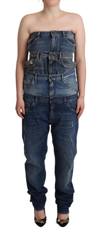 Dolce & Gabbana Dolce & Gabbana Dark Blue Cotton Strapless Denim Jumpsuit Women's Dress