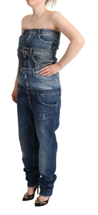 Dolce & Gabbana Dolce & Gabbana Dark Blue Cotton Strapless Denim Jumpsuit Women's Dress