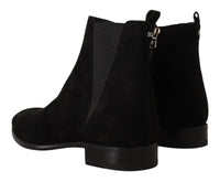 Dolce & Gabbana Black Suede Leather Chelsea Mens Boots Men's Shoes