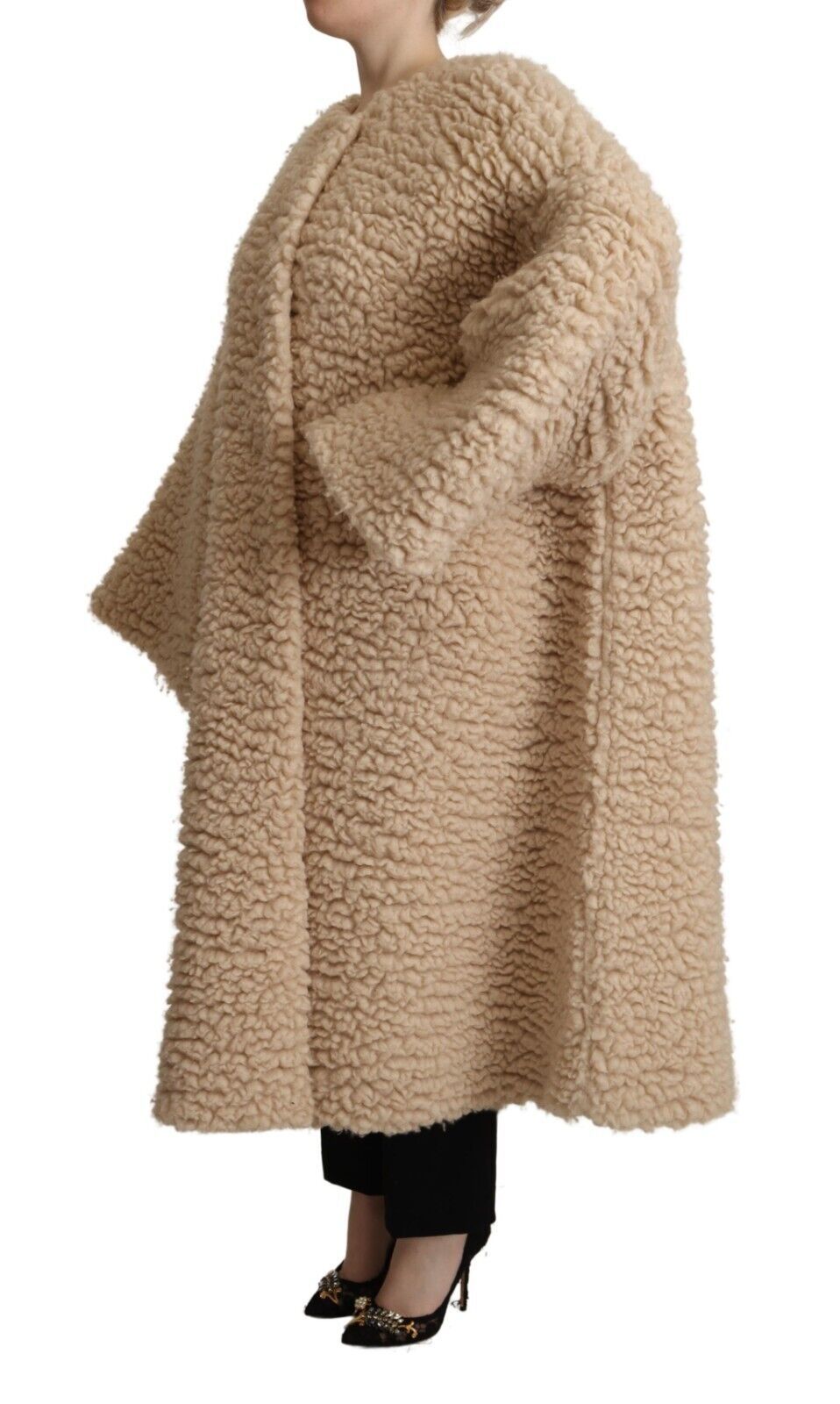 Dolce & Gabbana Dolce & Gabbana Beige Cashmere Wool Faux Fur Coat Women's Jacket