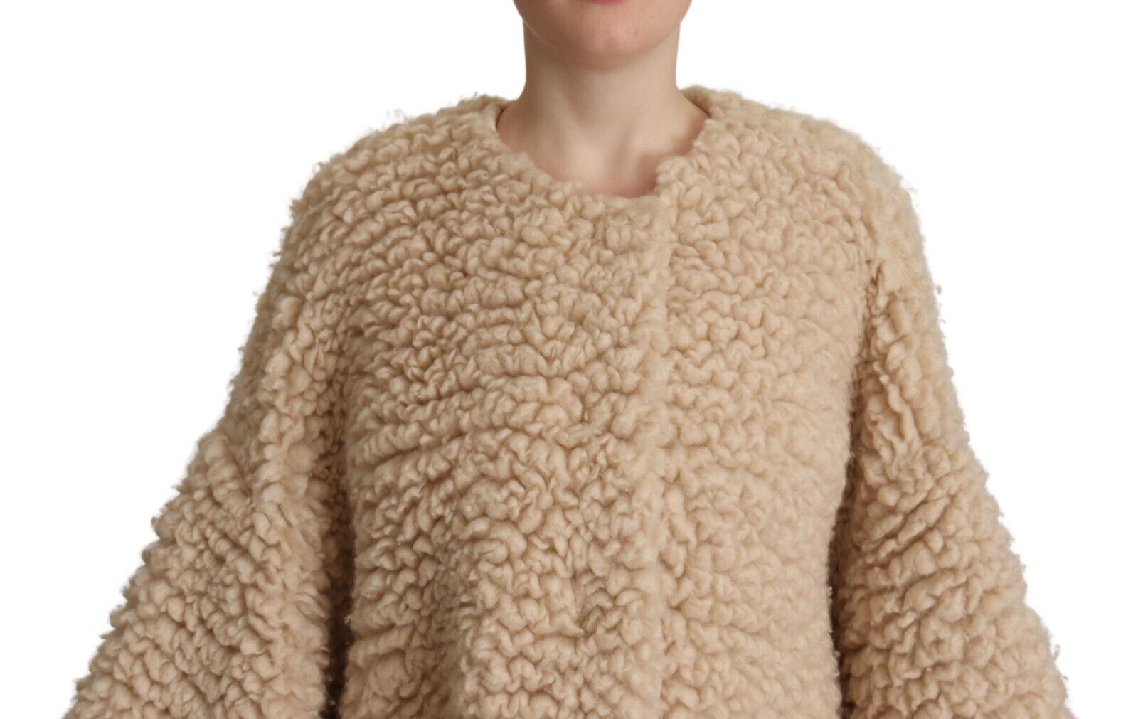 Dolce & Gabbana Dolce & Gabbana Beige Cashmere Wool Faux Fur Coat Women's Jacket