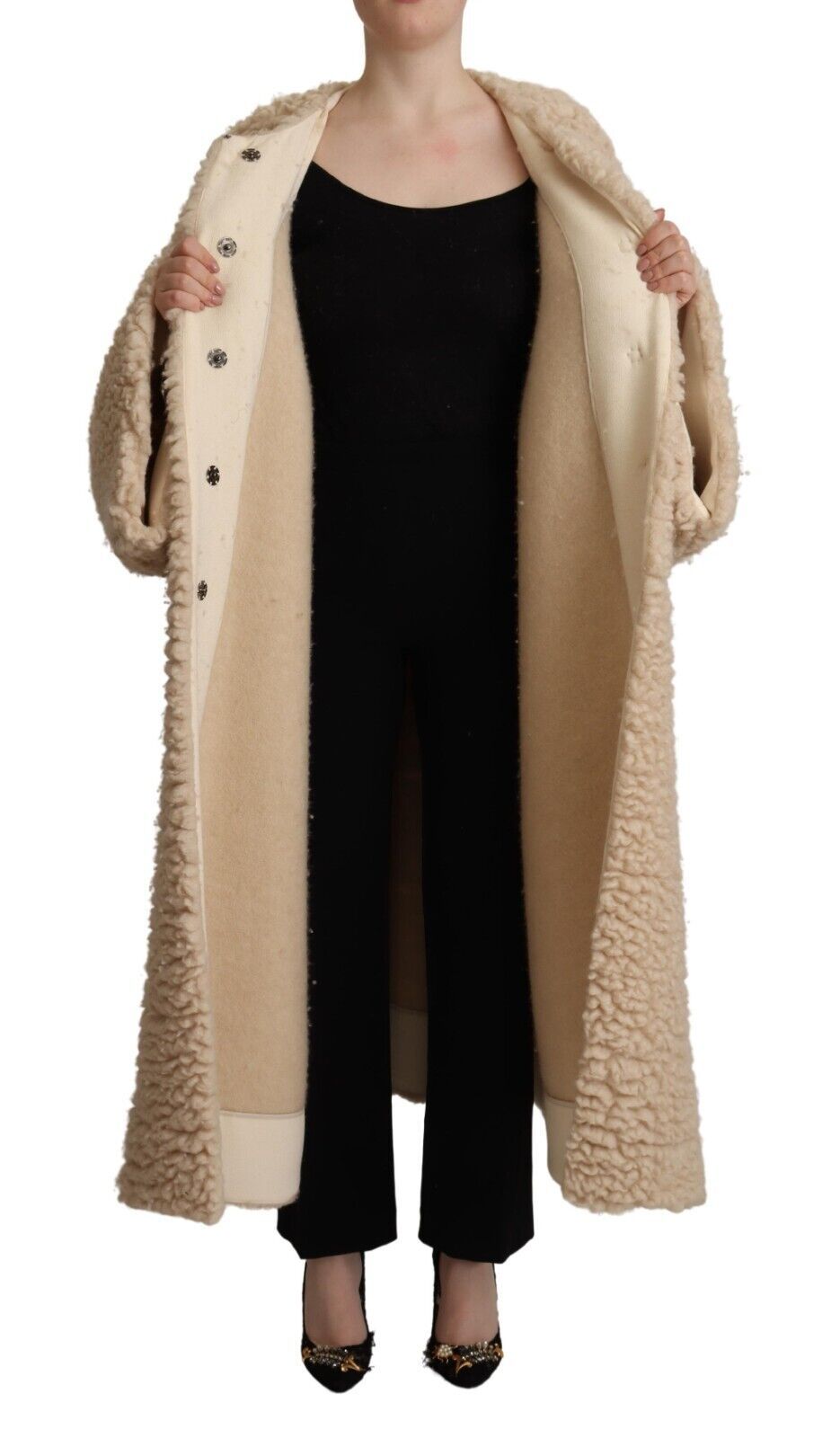 Dolce & Gabbana Dolce & Gabbana Beige Cashmere Wool Faux Fur Coat Women's Jacket
