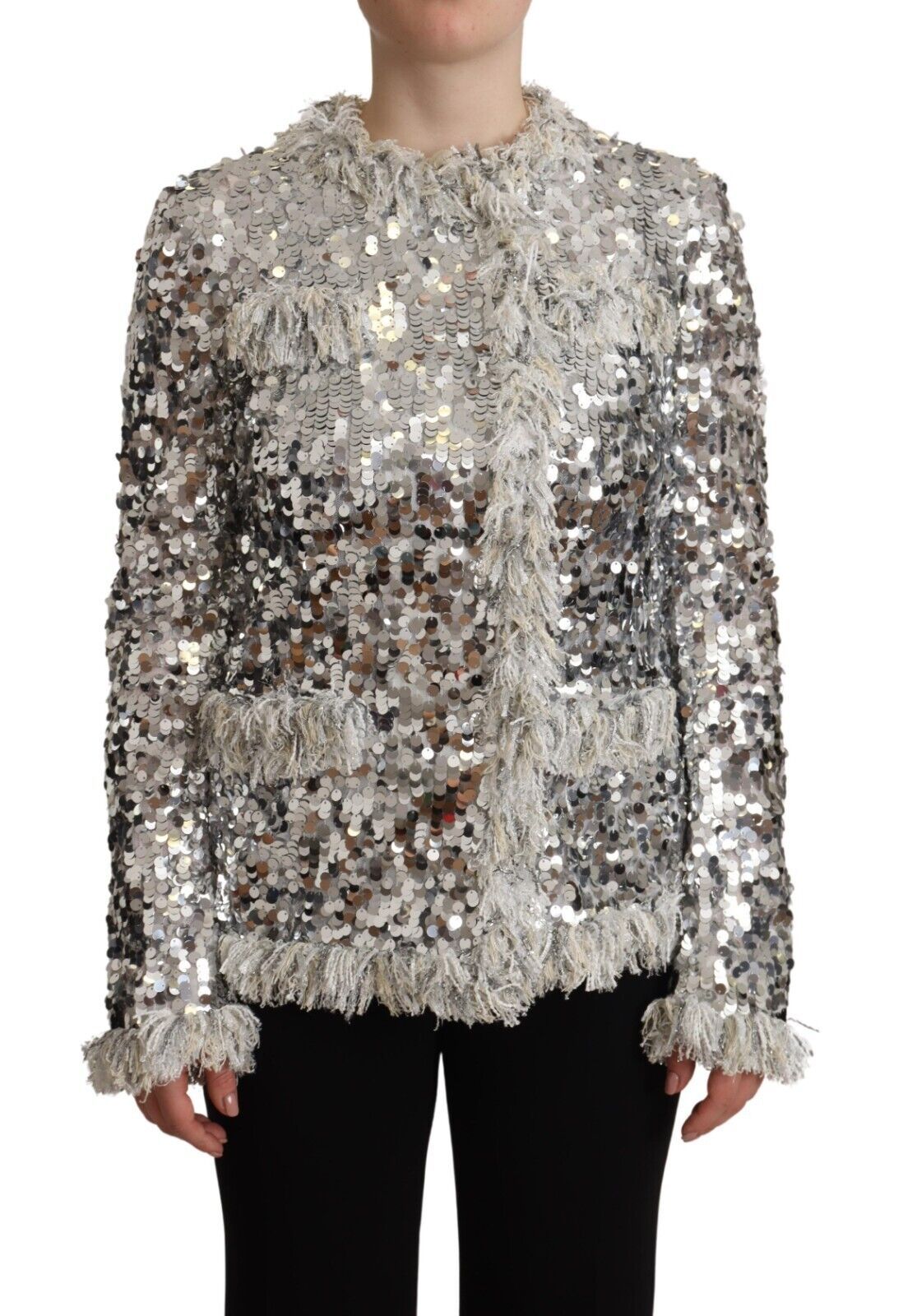 Dolce & Gabbana Dolce & Gabbana Silver Sequined Shearling Long Sleeves Women's Jacket