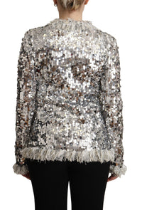Dolce & Gabbana Dolce & Gabbana Silver Sequined Shearling Long Sleeves Women's Jacket