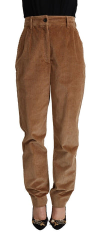 Dolce & Gabbana Brown Cotton Corduroy High Waist Skinny Women's Pants
