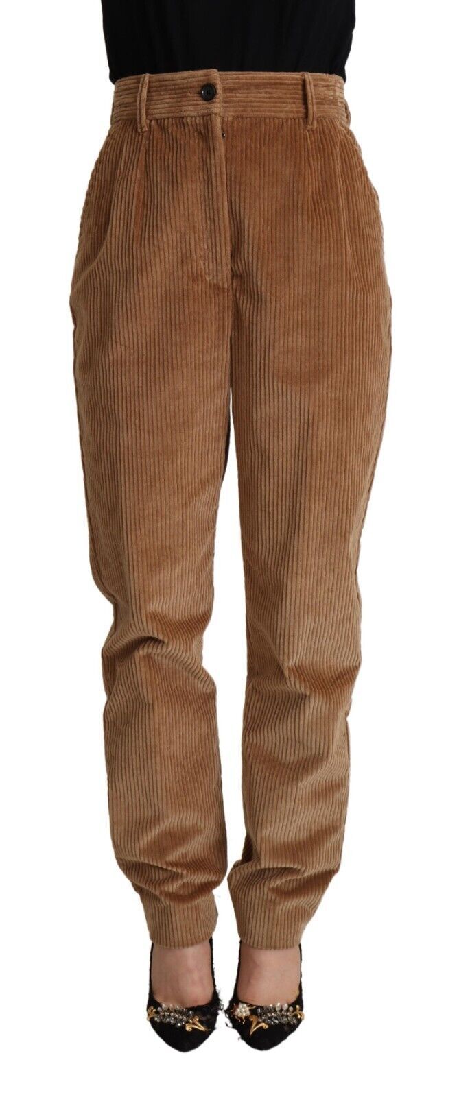 Dolce & Gabbana Brown Cotton Corduroy High Waist Skinny Women's Pants