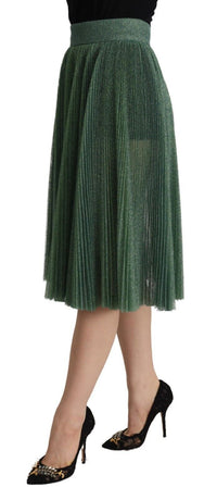 Dolce & Gabbana Metallic Green High Waist A-line Pleated Women's Skirt