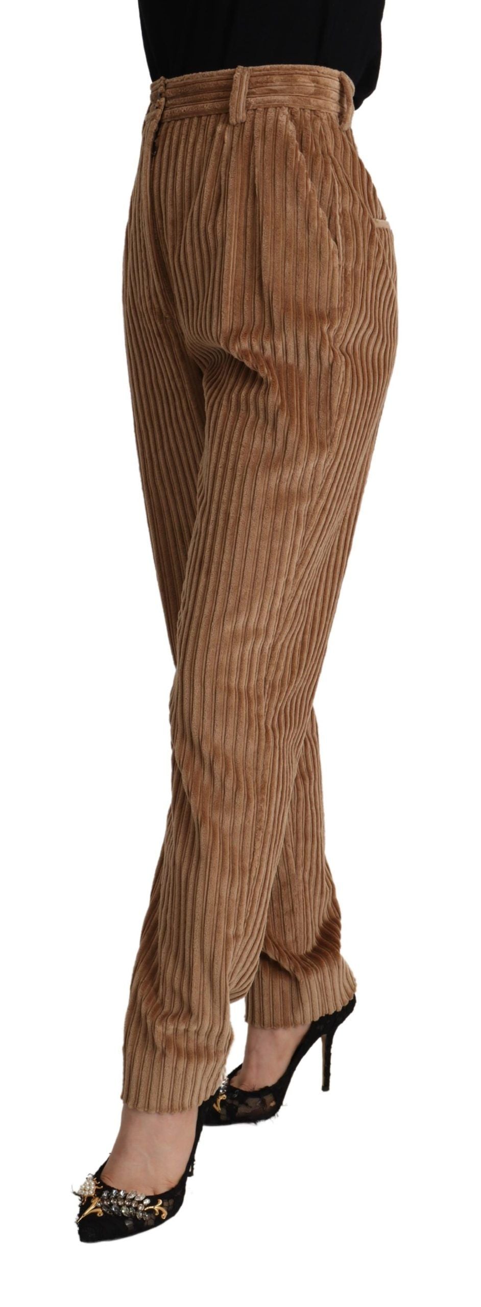Dolce & Gabbana Brown Corduroy Cotton Trouser Tapered Women's Pants