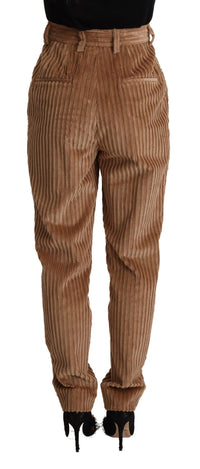 Dolce & Gabbana Brown Corduroy Cotton Trouser Tapered Women's Pants
