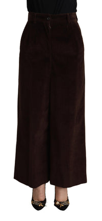 Dolce & Gabbana Brown Cotton High Waist Trouser Wide Leg Women's Pants