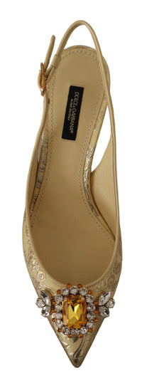 Dolce & Gabbana Gold Crystal Slingbacks Pumps Heels Women's Shoes