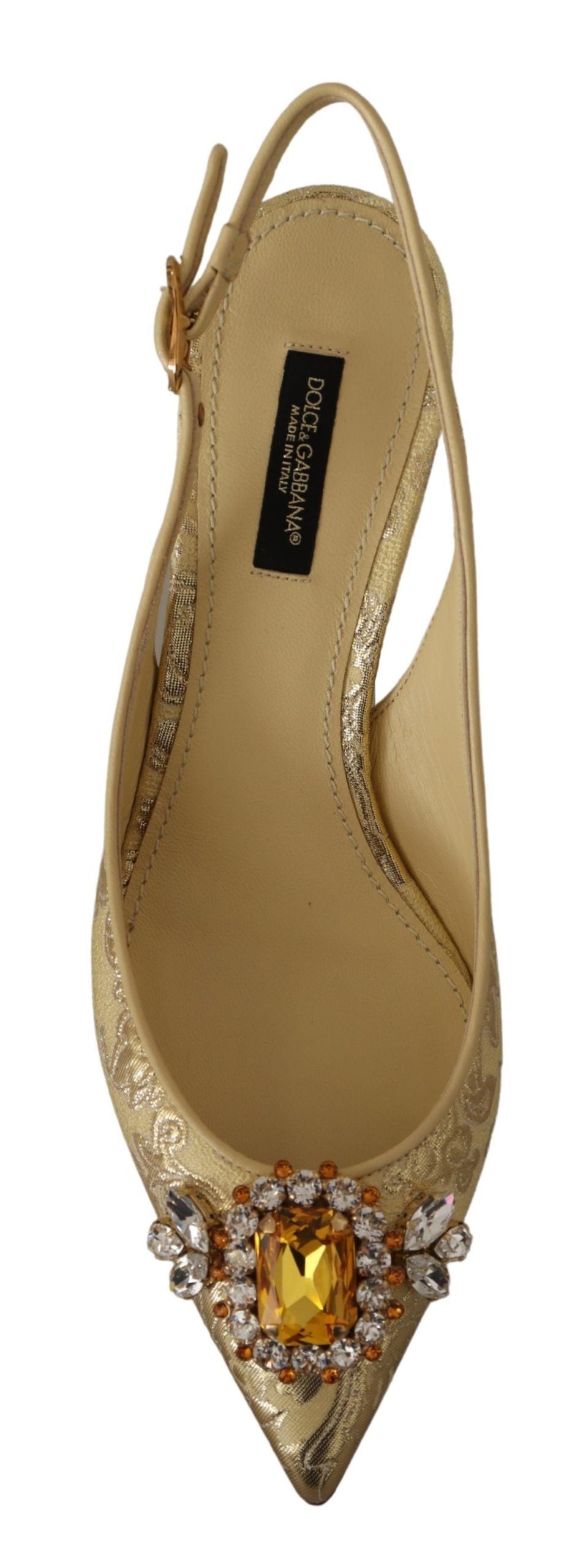 Dolce & Gabbana Gold Crystal Slingbacks Pumps Heels Women's Shoes