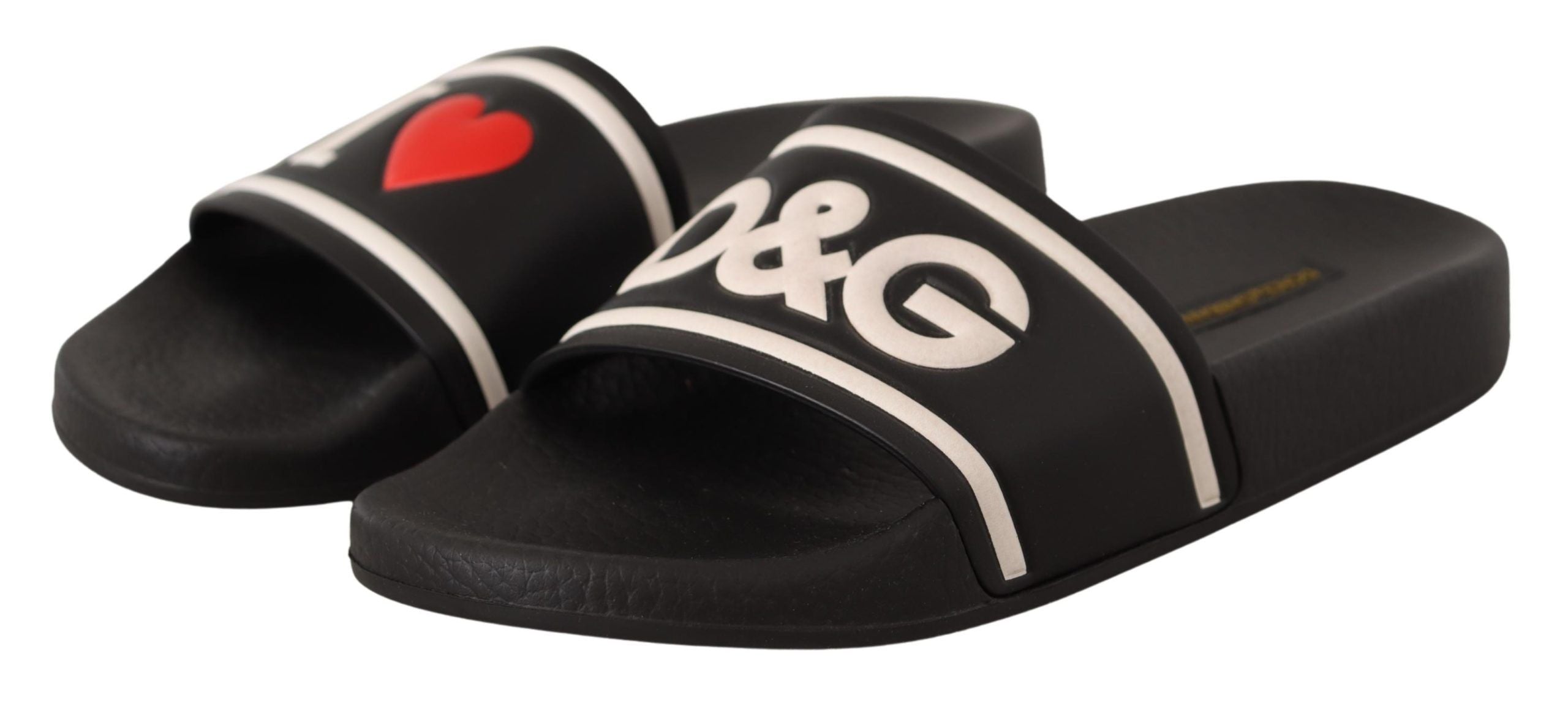Dolce & Gabbana Dolce & Gabbana Black Leather I Love D&G Slides Women's Sandals