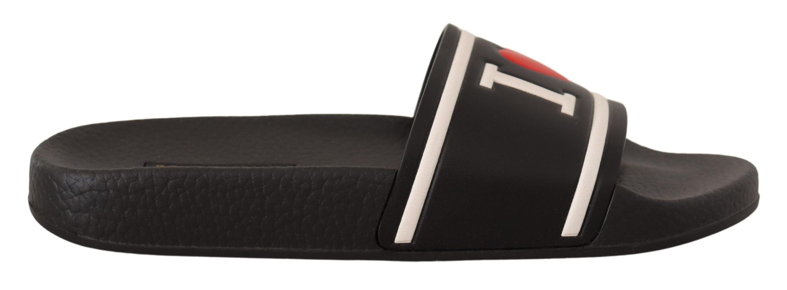 Dolce & Gabbana Dolce & Gabbana Black Leather I Love D&G Slides Women's Sandals