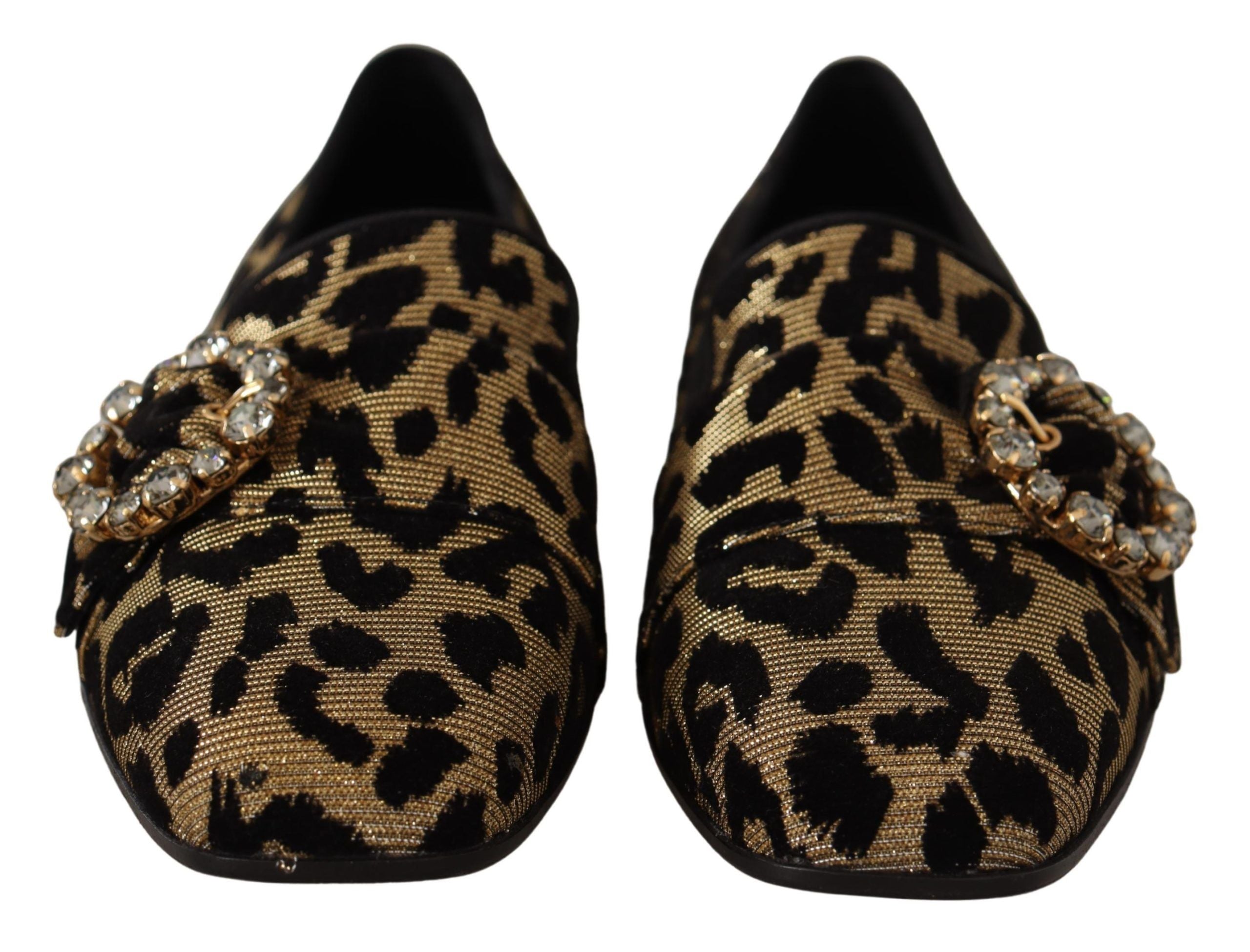 Dolce & Gabbana Dolce & Gabbana Gold Leopard Print Crystals Loafers Women's Shoes