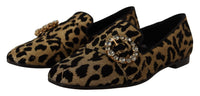 Dolce & Gabbana Dolce & Gabbana Gold Leopard Print Crystals Loafers Women's Shoes