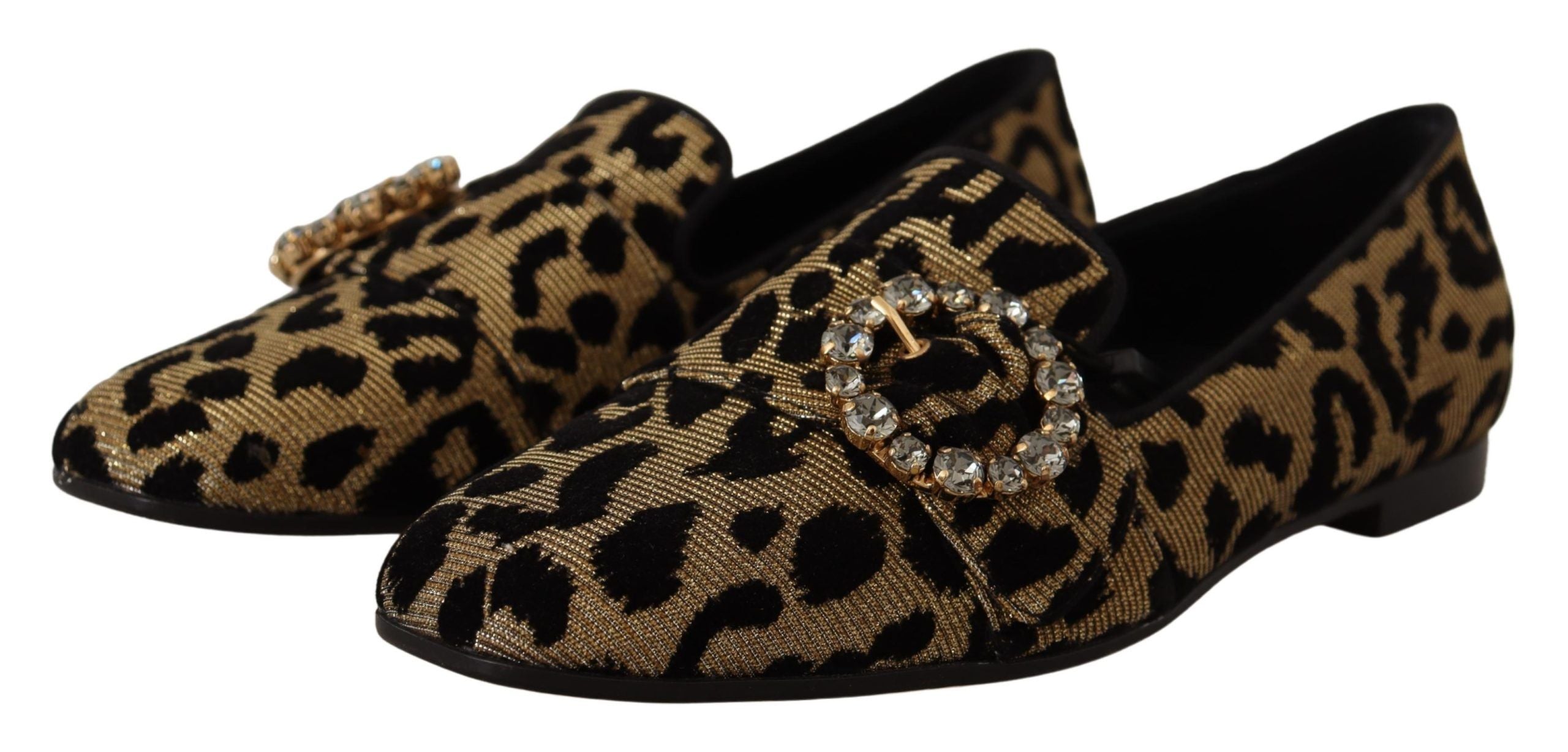Dolce & Gabbana Dolce & Gabbana Gold Leopard Print Crystals Loafers Women's Shoes