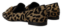 Dolce & Gabbana Dolce & Gabbana Gold Leopard Print Crystals Loafers Women's Shoes