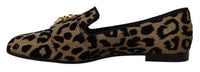Dolce & Gabbana Dolce & Gabbana Gold Leopard Print Crystals Loafers Women's Shoes
