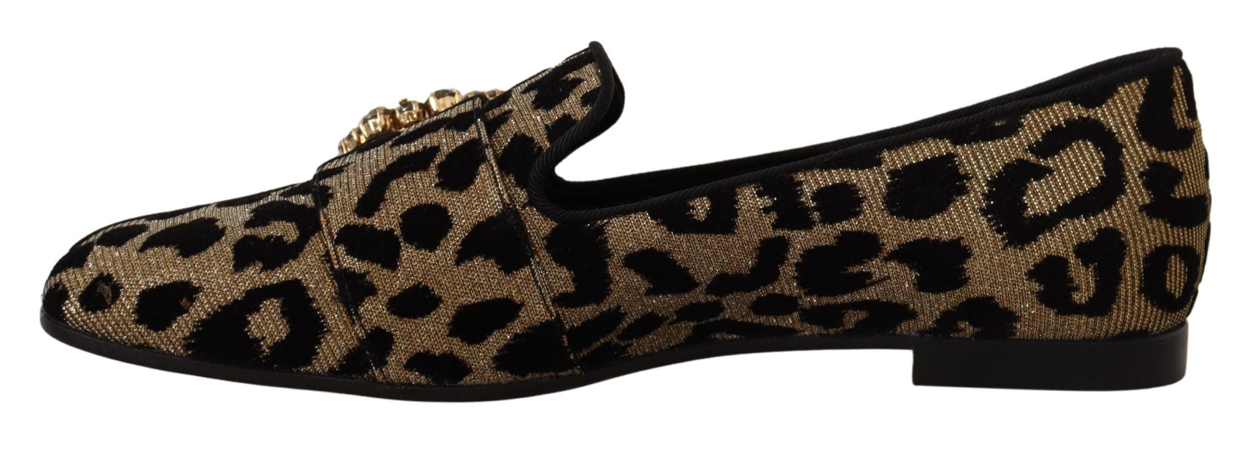 Dolce & Gabbana Dolce & Gabbana Gold Leopard Print Crystals Loafers Women's Shoes