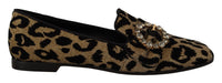 Dolce & Gabbana Dolce & Gabbana Gold Leopard Print Crystals Loafers Women's Shoes