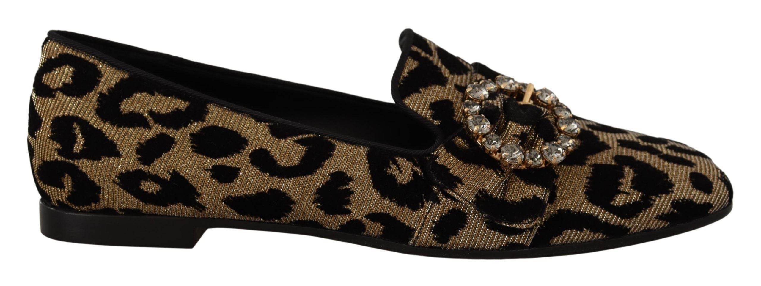 Dolce & Gabbana Dolce & Gabbana Gold Leopard Print Crystals Loafers Women's Shoes
