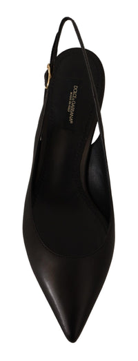 Dolce & Gabbana Black Leather Slingbacks Heels Pumps Women's Shoes