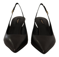 Dolce & Gabbana Black Leather Slingbacks Heels Pumps Women's Shoes