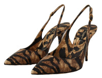 Dolce & Gabbana Brown Slingbacks Leather Tiger Women's Shoes
