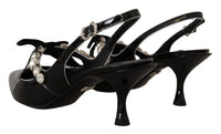 Dolce & Gabbana Black Patent Leather Crystal Slingbacks Women's Shoes