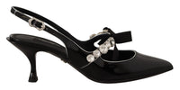 Dolce & Gabbana Black Patent Leather Crystal Slingbacks Women's Shoes
