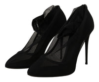 Dolce & Gabbana Black Tulle Stretch Boots Pumps Women's Shoes